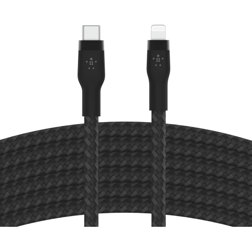 Belkin BoostCharge PRO Flex USB-C Braided Silicone Cable with Lightning Connector, 3M, Black
