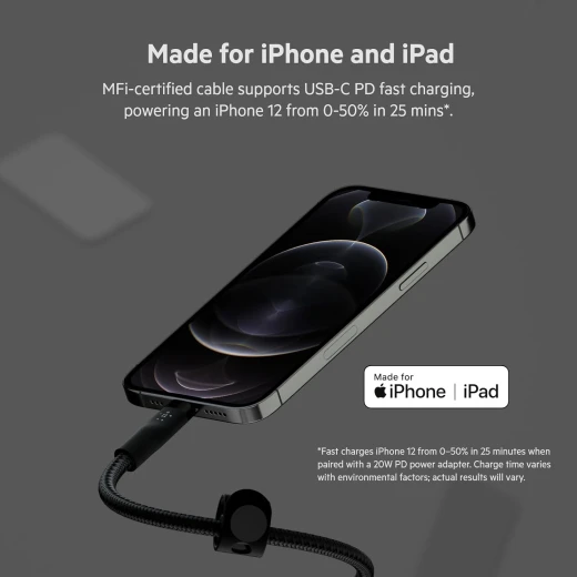 Belkin BoostCharge PRO Flex USB-C Braided Silicone Cable with Lightning Connector, 3M, Black - Belkin - Image 4