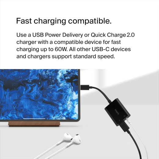 محول صوت بيلكين RockStar USB-C مع منفذ 3.5 ملم وشحن لأجهزة iPad Pro و Samsung Galaxy والمزيد - أسود - بيلكين - Image 3