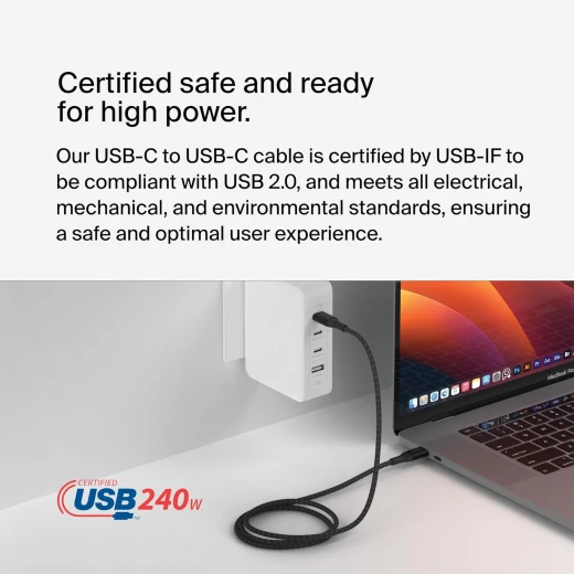 Belkin 240W USB-C to USB-C Cable 3.3ft Black - Fast Charging for iPhone, Samsung, MacBook & More - Belkin - Image 6