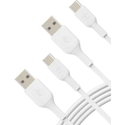 بيلكن كابل شحن USB-A إلى USB-C عبوة من قطعتين 3.3 قدم أبيض - شحن سريع لأجهزة iPhone 16/15 و Galaxy S25 و Pixel 9 والمزيد