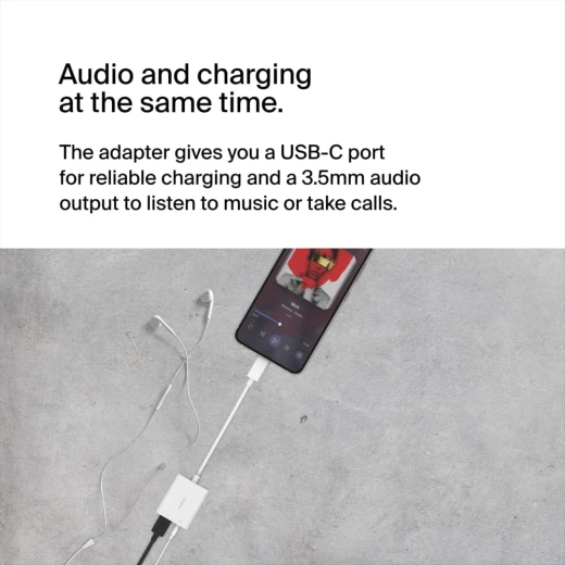 محول صوت بيلكين Rockstar USB-C مع منفذ 3.5 ملم وشحن - أبيض - iPad Pro, Galaxy, Pixel - بيلكين - Image 2