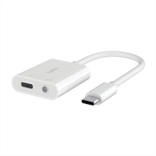 محول صوت بيلكين Rockstar USB-C مع منفذ 3.5 ملم وشحن - أبيض - iPad Pro, Galaxy, Pixel محول صوت بيلكين Rockstar USB-C مع منفذ 3.5 ملم وشحن - أبيض - iPad Pro, Galaxy, Pixel