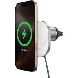 Belkin MagSafe Wireless Car Charger 15W - Secure Magnetic Vent Mount for iPhone 17/16/15/14/13 & Pixel 10 - White