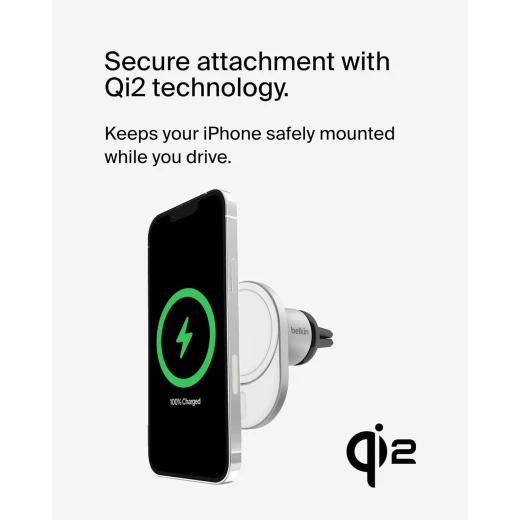 Belkin MagSafe Wireless Car Charger 15W - Secure Magnetic Vent Mount for iPhone 17/16/15/14/13 & Pixel 10 - White - Belkin - Image 5