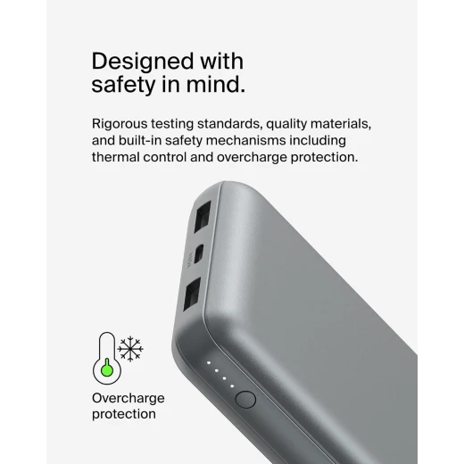 Belkin 20000mAh USB-C Power Bank Portable Charger with 2 USB-A Ports - Gray - Belkin - Image 8