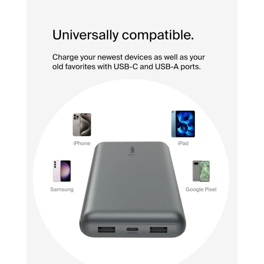 Belkin 20000mAh USB-C Power Bank Portable Charger with 2 USB-A Ports - Gray - Belkin - Image 2