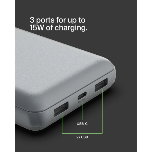 Belkin 20000mAh USB-C Power Bank Portable Charger with 2 USB-A Ports - Gray - Belkin - Image 3