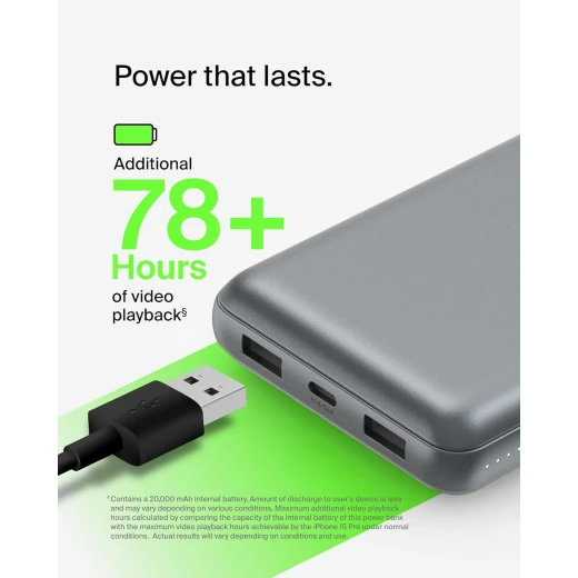Belkin 20000mAh USB-C Power Bank Portable Charger with 2 USB-A Ports - Gray - Belkin - Image 5