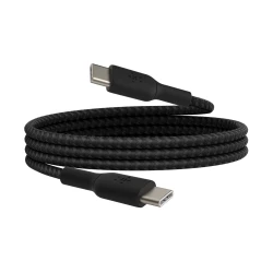 كابل بلكين بوست تشارج مضفّر من نوع USB-C إلى USB-C، بطول 0.15 متر، أسود