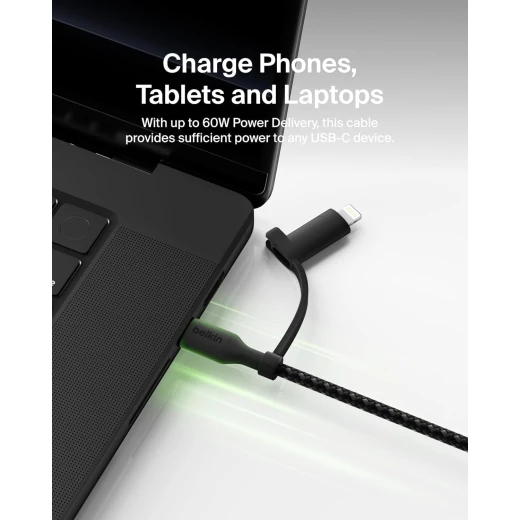 Belkin 2-in-1 Fast Charging Cable: USB-C & Lightning Connector, Braided Black - Belkin - Image 5