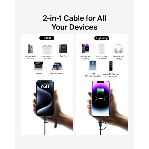 Belkin 2-in-1 Fast Charging Cable: USB-C & Lightning Connector, Braided Black - Belkin - Image 6