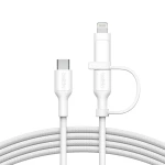 Belkin 2-in-1 Braided Charging Cable: USB-C & Lightning Connectors for iPhone, iPad, Samsung - White - Belkin