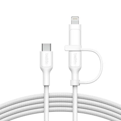 Belkin 2-in-1 Braided Charging Cable: USB-C & Lightning Connectors for iPhone, iPad, Samsung - White
