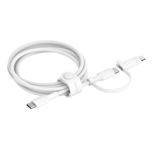 Belkin 2-in-1 Braided Charging Cable: USB-C & Lightning Connectors for iPhone, iPad, Samsung - White - Belkin - Image 2
