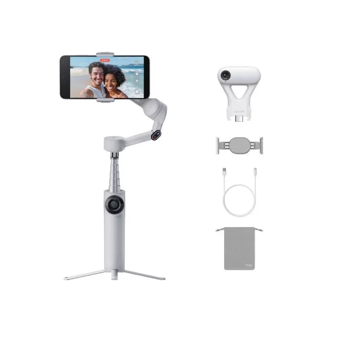مُثبّت كاميرا Insta360 Flow 2 مع مُتعقّب الذكاء الاصطناعي، مجموعة رمادية، مجموعة تصوير فيديو للهواتف الذكية - انستا 360