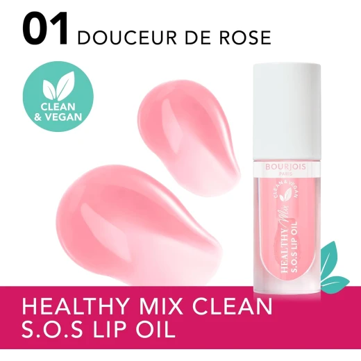 Bourjois Healthy Mix Clean Lip Oil 01 Douceur de Rose Hydrating Shine Treatment 4.5ml Plumping & Smoothing - Bourjois - Image 6
