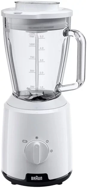 Braun PowerBlend 1 JB1000 Blender 600W 1.5L White, compact kitchen appliance with TriAction jug for smooth blending, 2 speeds plus pulse function, ideal for smoothies, juices, soups and daily use