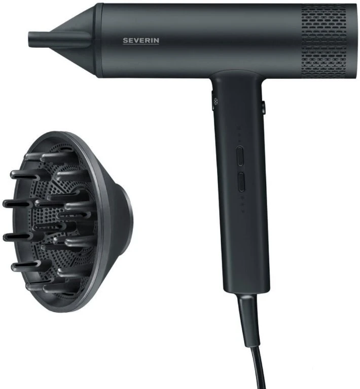 Severin HT 0170 S Style Black Hair Dryer 2000W: Professional Styling with Diffuser, 3 Heat Settings, Cool Shot Function, Lightweight Design for Easy Use - Severin