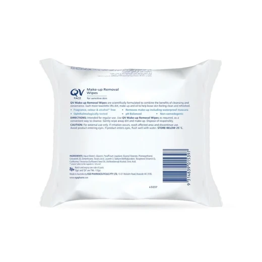QV Sensitive Makeup Remover Wipes for Face, Eyes, and Lips, 25 Wipes - QV - Image 2