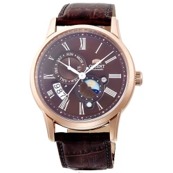 Orient Automatic Sun and Moon Ver. 3 RA-AK0009T Men's Watch Rose Gold Steel Brown Leather Sapphire Crystal 42.5mm