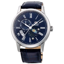 Orient RA-AK0011D Men's Watch Blue Dial Leather Strap Day/Night Indicator