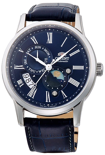 Orient RA-AK0011D Men's Watch Blue Dial Leather Strap Day/Night Indicator - ORIENT
