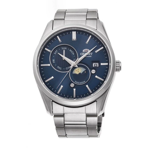 Orient Contemporary Sun & Moon Automatic Watch RA-AK0303L Blue Dial Stainless Steel Bracelet Orient Contemporary Sun & Moon Automatic Watch RA-AK0303L Blue Dial Stainless Steel Bracelet