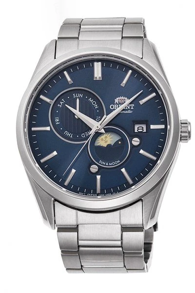 Orient Contemporary Sun & Moon Automatic Watch RA-AK0303L Blue Dial Stainless Steel Bracelet - ORIENT