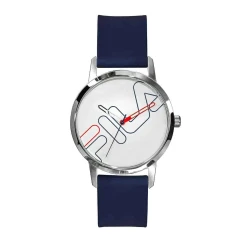 Fila 38 313 001 Men's Watch Stainless Steel Case with White Dial Blue Silicone Strap 41mm Miyota 2035 Quartz Movement 5 ATM Water Resistant 1 Year Warranty