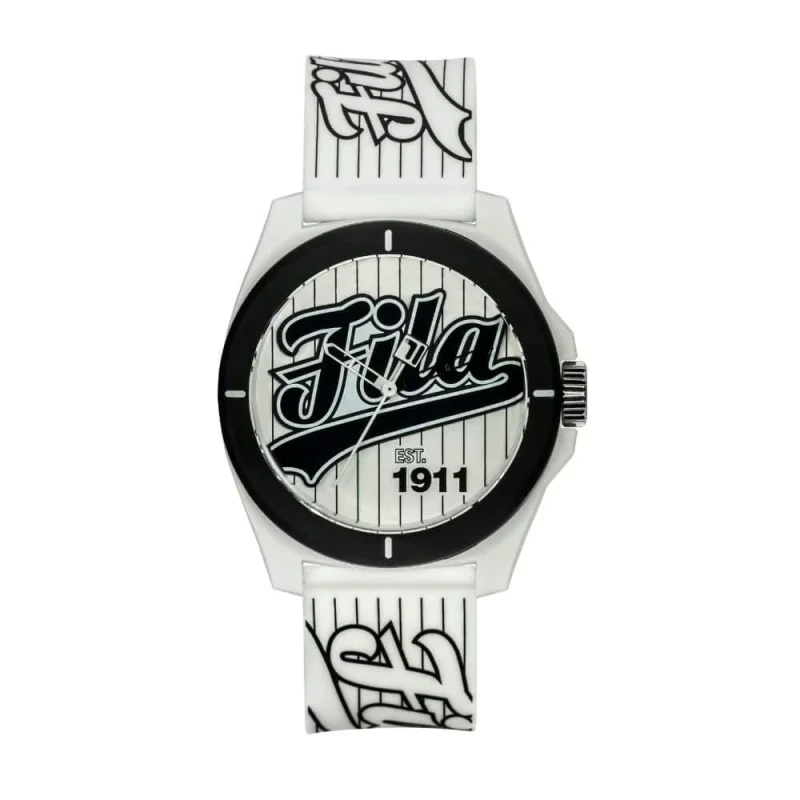 Fila Reinterpret 70's Watch Black Dial Black PC Case 42.5mm with Black Silicone Strap and Japanese Miyota Quartz Movement for Men REF 38-330-005 5 ATM Water Resistance - Fila