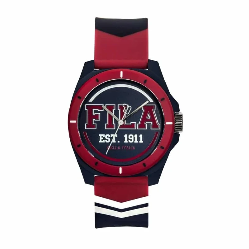 Fila Reinterpret 70's Watch Red Silicone Strap 42.5mm Black Dial - Fila