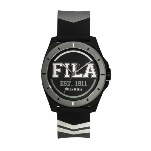 Fila Reinterpret 70's Watch Black Silicone Strap 42.5mm Grey Case Fila Reinterpret 70's Watch Black Silicone Strap 42.5mm Grey Case