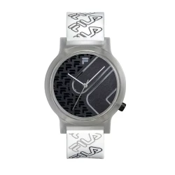 Fila Mono Line 38mm Watch Grey Case Black Dial White Silicone Strap