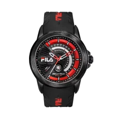 Fila Racer 38-347-001 Men's Watch 42mm Black Dial and IP Black Alloy Case with Black Silicone Strap 10 ATM Water Resistance and Special Calendar Function—1 Year Warranty