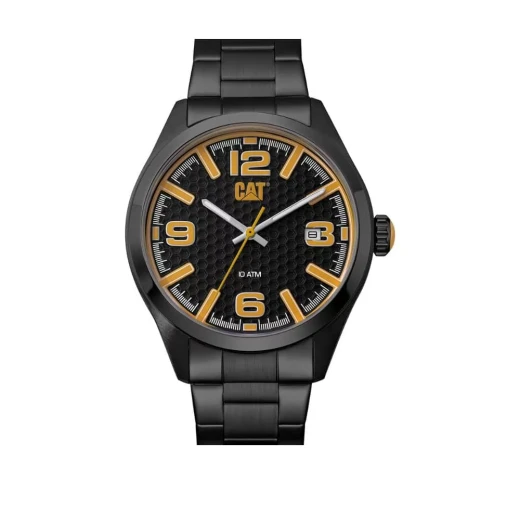 Caterpillar H Dial Watch Black with Yellow Dial and Stainless Steel Strap 44mm Case Water Resistant to 100M for Men Caterpillar H Dial Watch Black with Yellow Dial and Stainless Steel Strap 44mm Case Water Resistant to 100M for Men