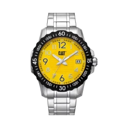 Cat Downforce Watch Yellow Dial Silver Stainless Steel Strap 44mm