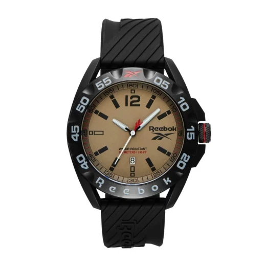 Reebok Embolder Watch Black Brown Silicone Strap 44mm Date Display Reebok Embolder Watch Black Brown Silicone Strap 44mm Date Display