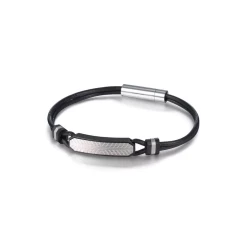 Cat Tread SS PU Bracelet Black Stainless Steel Durable Accessory for Everyday Wear. Features a Stylish Design. Ideal for Gifting. Size: Standard.