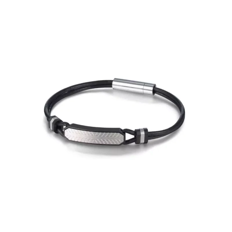Cat Tread SS PU Bracelet Black Stainless Steel Durable Accessory for Everyday Wear. Features a Stylish Design. Ideal for Gifting. Size: Standard.