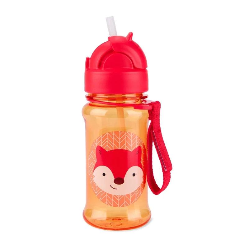 Skip Hop Zoo Fox Straw Water Bottle 355ml Perfect for Toddlers: Adorable Fox Design, Spill Proof, Easy Grip, Durable, BPA Free, Ideal for Daycare and Travel, Keeps Drinks Cool