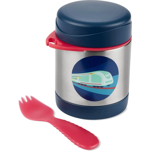 Skip Hop Train Insulated Stainless Steel Kids Food Jar with Spork, Leak-Resistant - Image 2