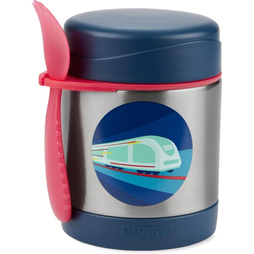 Skip Hop Train Insulated Stainless Steel Kids Food Jar with Spork, Leak-Resistant