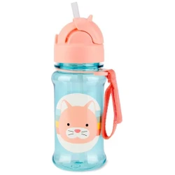 Skip Hop ZOO Cat Straw Bottle Tritan Renew 12 oz, Blue, for Toddlers