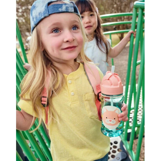 Skip Hop ZOO Cat Straw Bottle Tritan Renew 12 oz, Blue, for Toddlers - Image 3