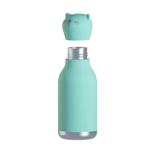 Asobu Bestie Kitty Turquoise 460ml Insulated Stainless Steel Water Bottle with Straw - Asobu - Image 2