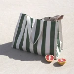 SUNNY LiFE The Vacay Carryall Beach Bag Olive Stripe Oversized Waterproof Durable with Detachable Pouch and Drainage Holes - Sunny life