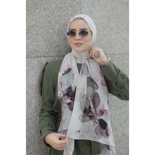 شال حجاب كاين من الشيفون الجورجيت بنفسجي 300x70 سم للنساء أنيق - كاين - Image 2