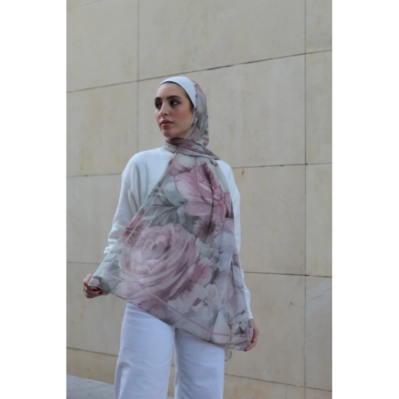 بتلة توهج حجاب كاين جورجيت شيفون: حجاب عصري وخفيف الوزن لإطلالة يومية أنيقة، بتصاميم حصرية، مقاس 300 × 70 سم - بتلة توهج