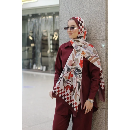 Checkmate Georgette Chiffon Hijab Scarf Soft Lightweight Burgundy 300x70cm